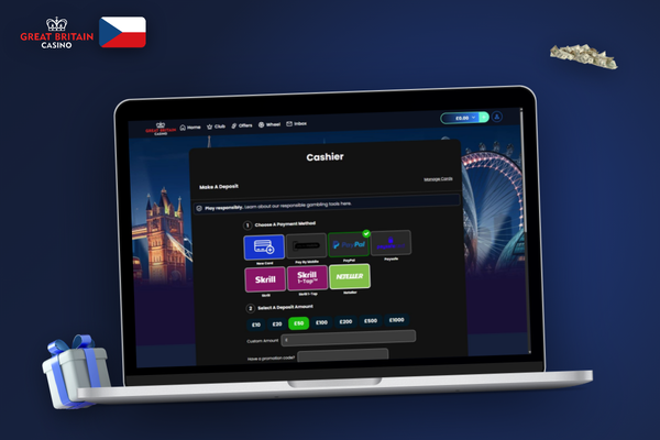 Potvrzení úspěšného vkladu v pokladně GB Casino na notebooku – bezpečný účet