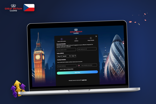 Uživatel u notebooku vybírá způsob registrace v GB Casino ze zobrazených možností
