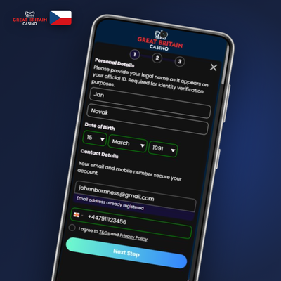 Způsob registrace e-mailem v GB Casino — ikona obálky s potvrzovacím odkazem